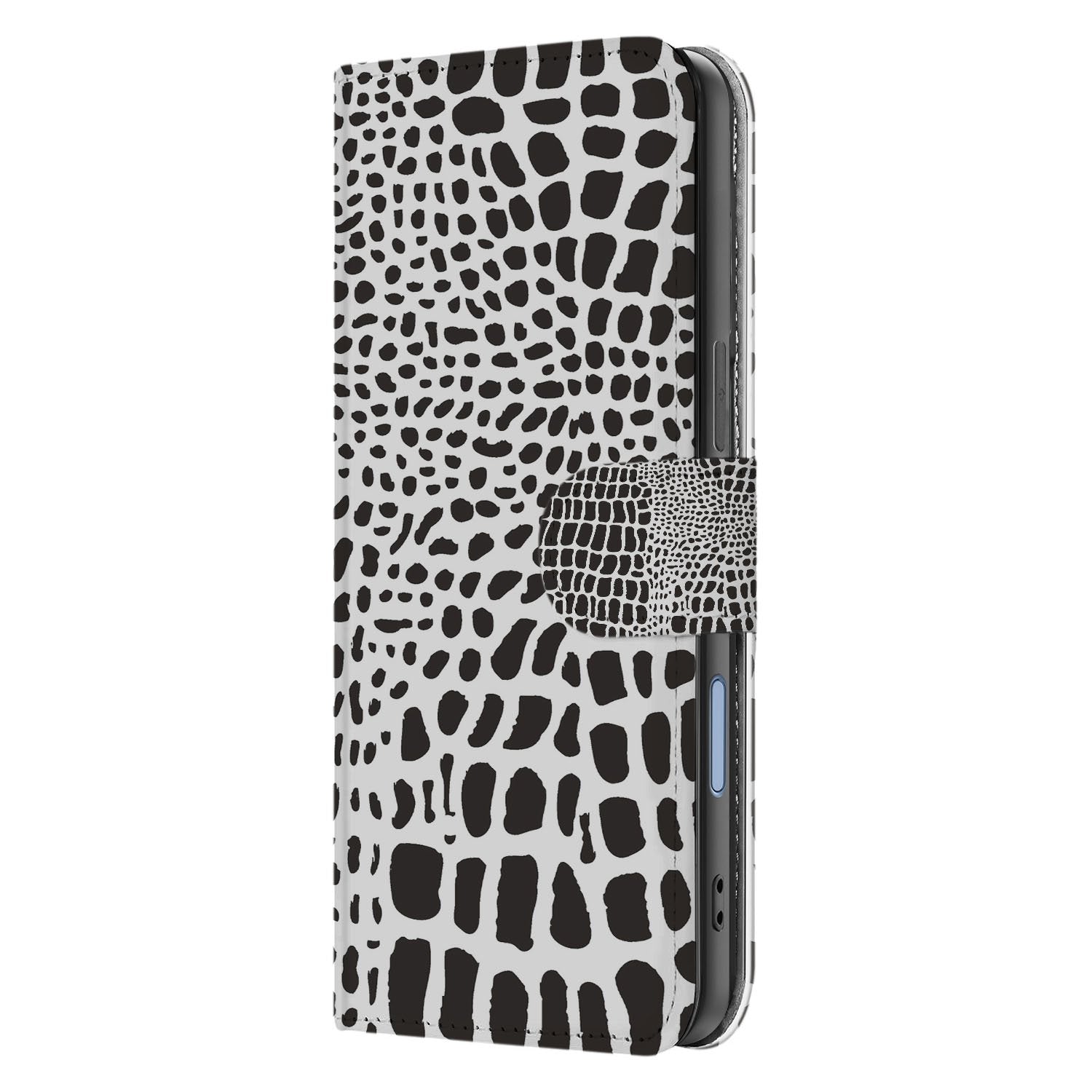 Book Case iPhone 17 Slangenprint Met Pasjes slangenprint zwart-wit design zijaanzicht