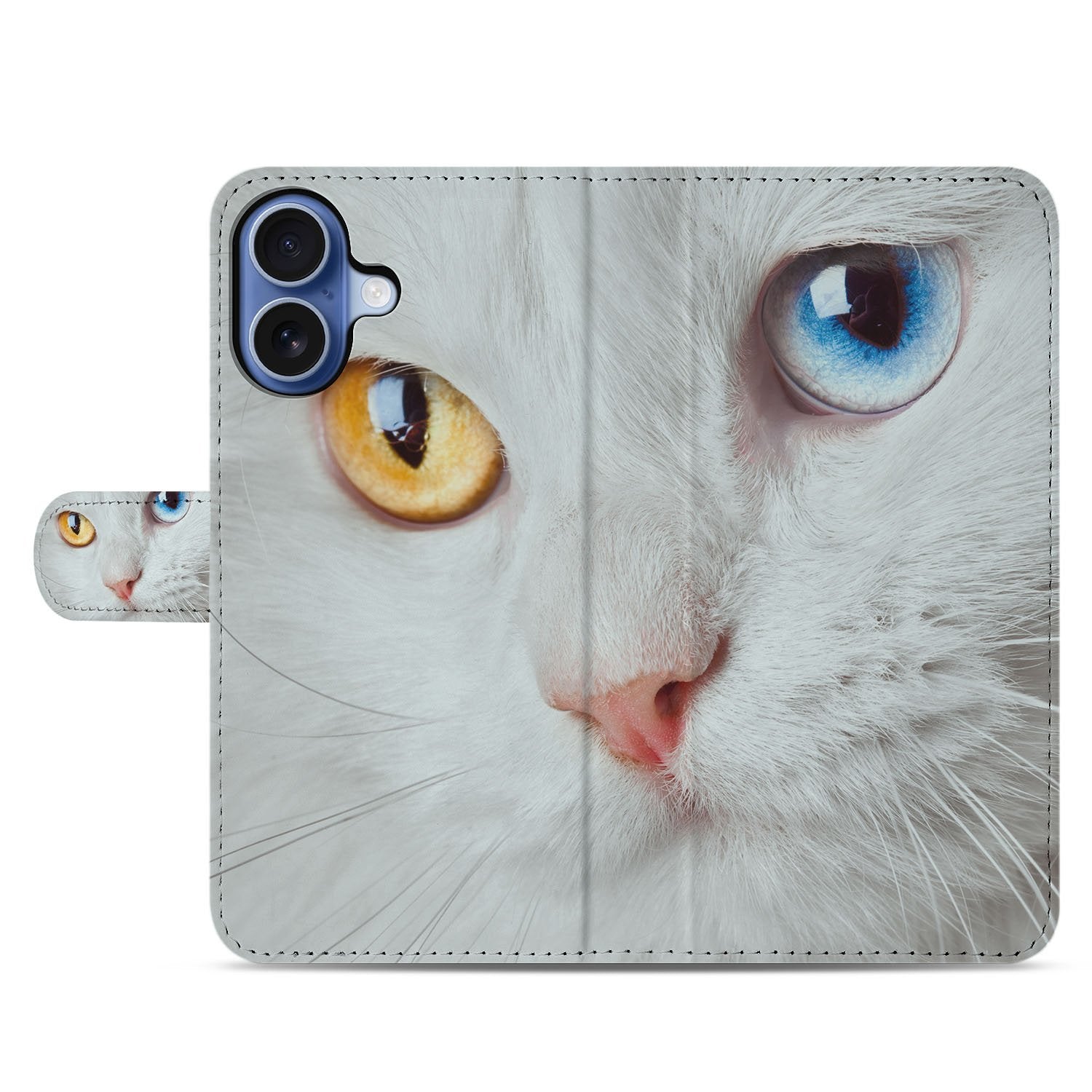 Book Case iPhone 17 Witte Kat Dierenprint Volledig Beschermd design witte kat voorkant