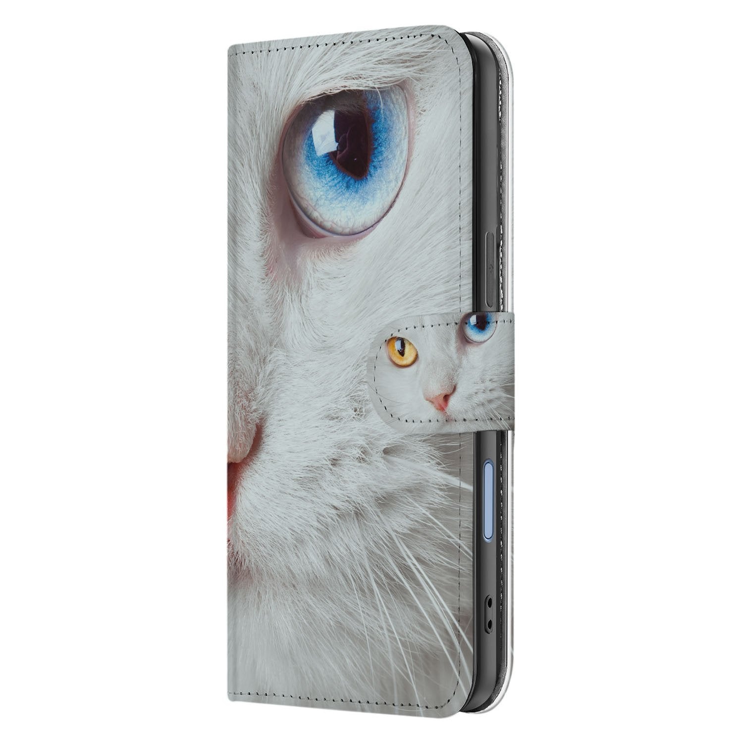 Book Case iPhone 17 Witte Kat Dierenprint Volledig Beschermd Witte Kat speels-chique design aanzicht