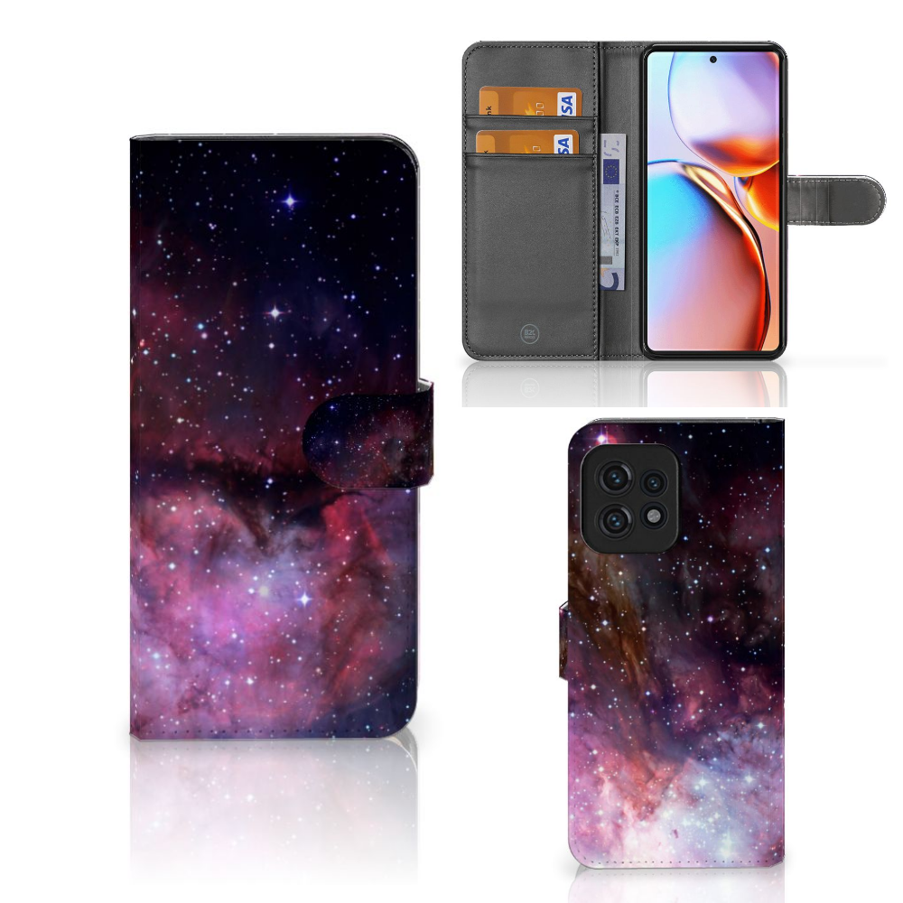 Book Case voor Motorola Edge 40 Pro Galaxy met sterren en planeten design đ, biedt gebruiksgemak en bescherming.