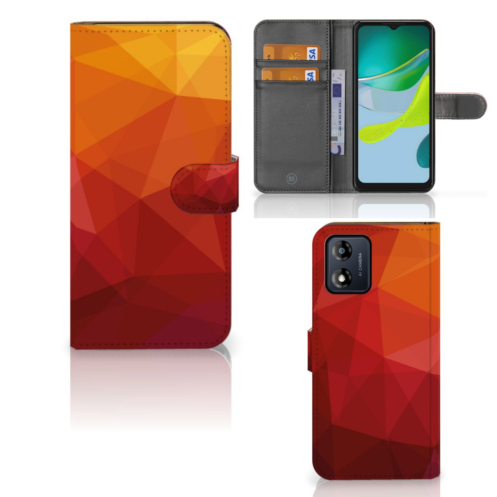 Motorola Moto E13 4G Book Case Polygon Red voorkant binnenkant achterkant