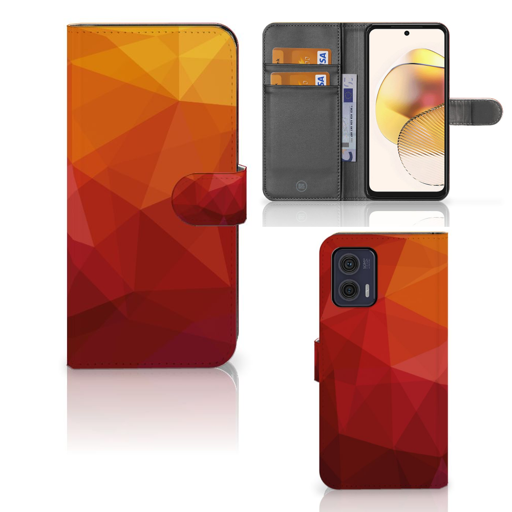 Motorola Moto G73 Book Case voor Motorola Moto G73 Polygon Red vooraan en achteraan en binnenzijde