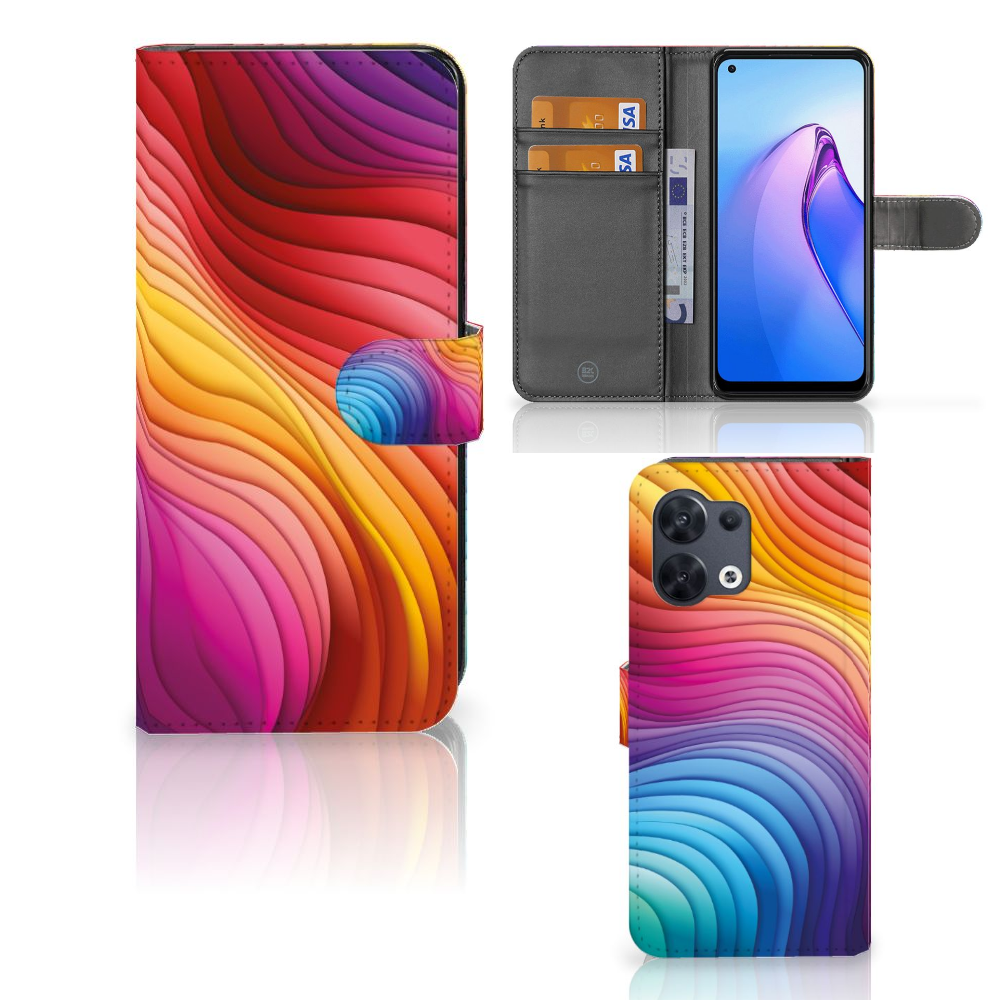 OPPO Reno8 Book Case Regenboog voorkant binnenkant achterkant