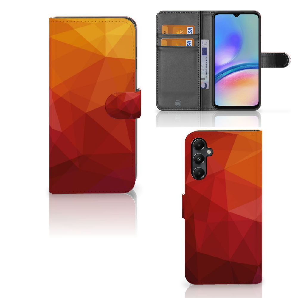 Samsung Galaxy A05s Book Case Polygon Red design case front back inside