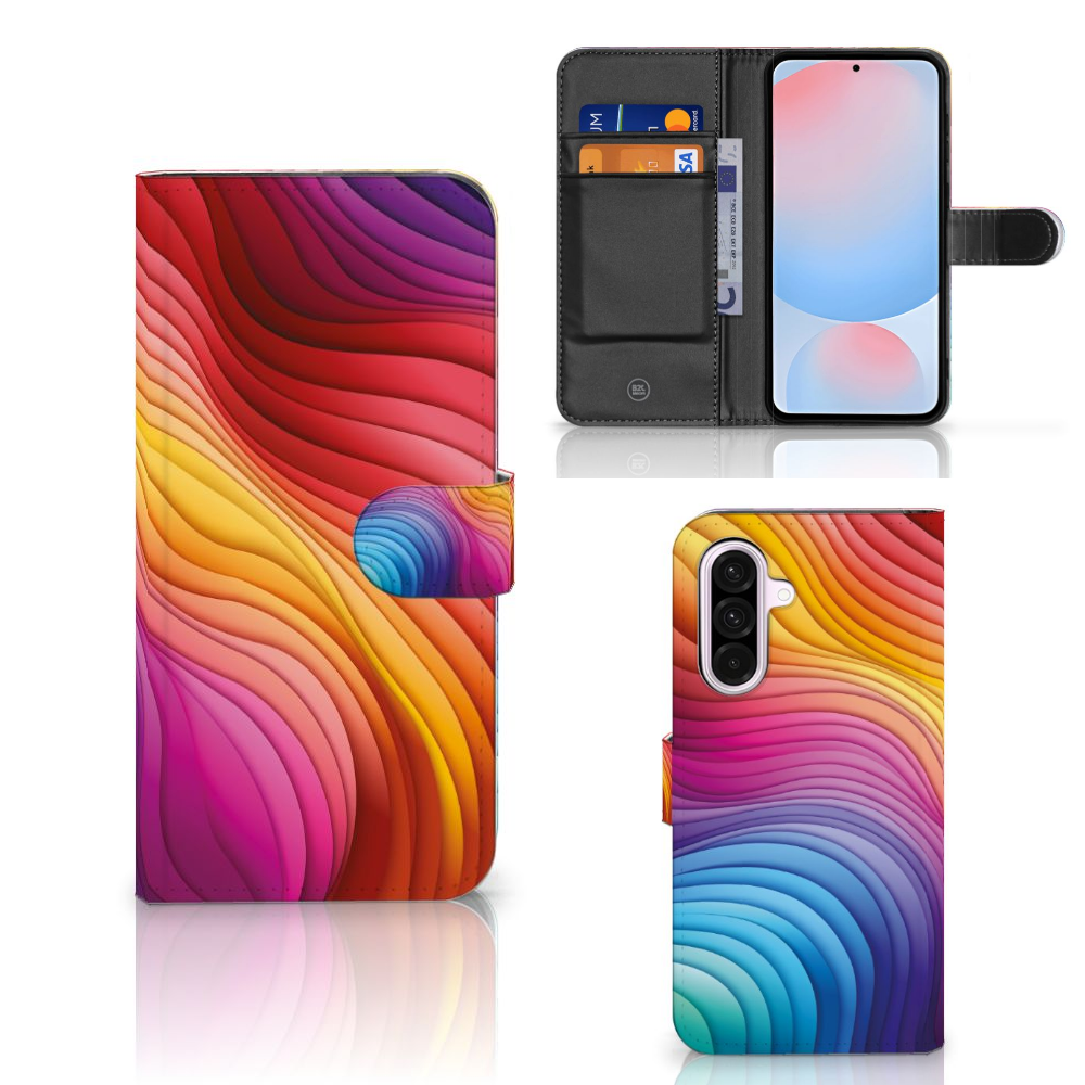 Samsung Galaxy A56 Book Case Regenboog design kleurrijk aanzicht