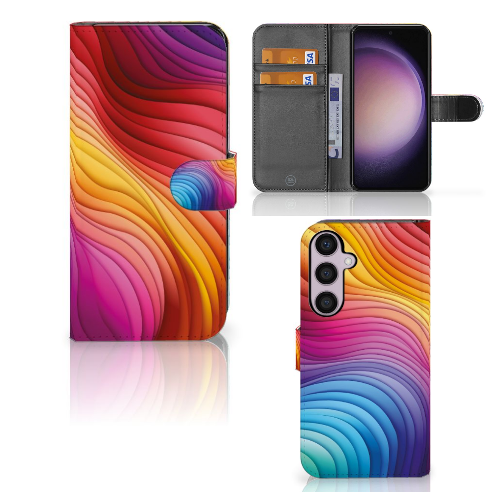 Samsung Galaxy S24 Plus Book Case Regenboog voorkant zijkant binnenkant