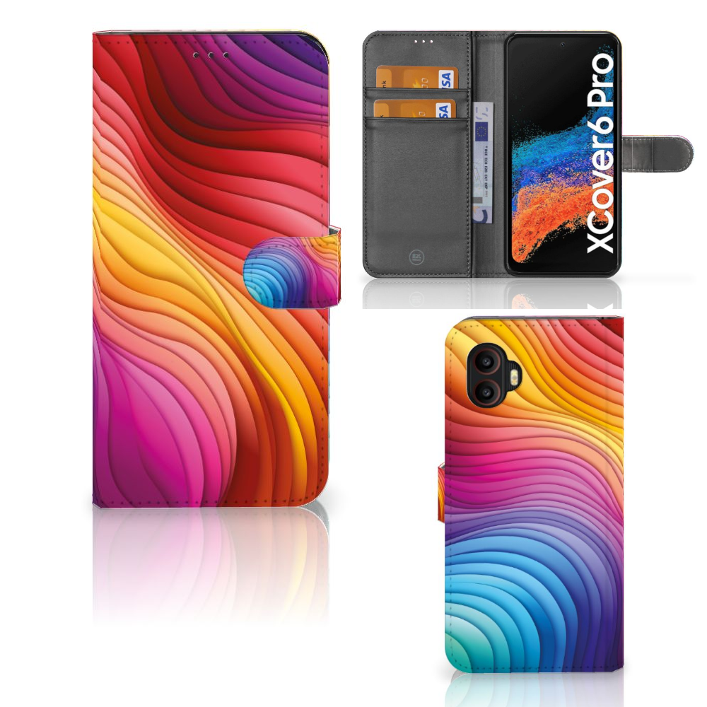 Samsung Galaxy Xcover 6 Pro Book Case Regenboog voorkant binnenkant zijkant