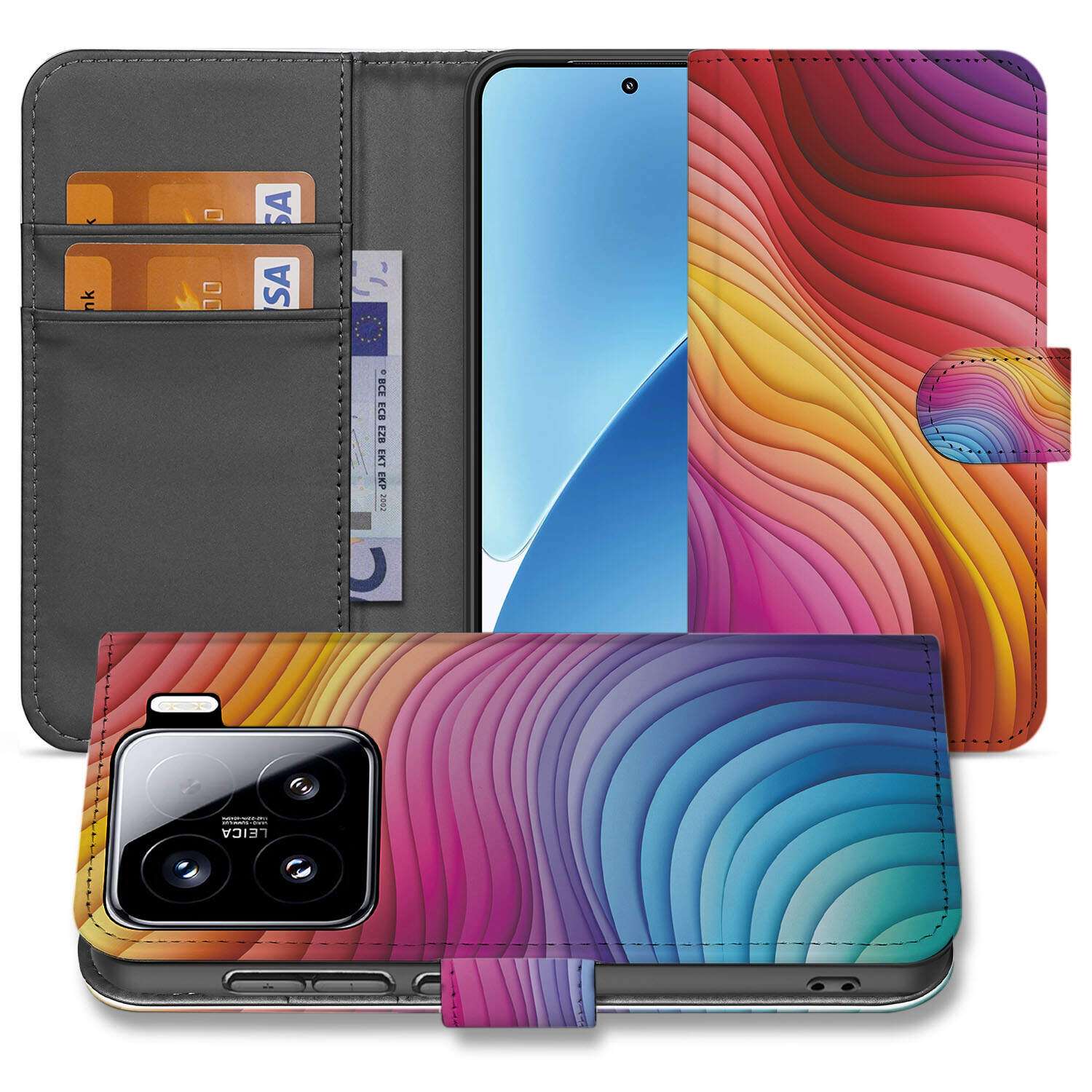 Xiaomi 15 Book Case voor Xiaomi 15 Regenboog design voorzijde
