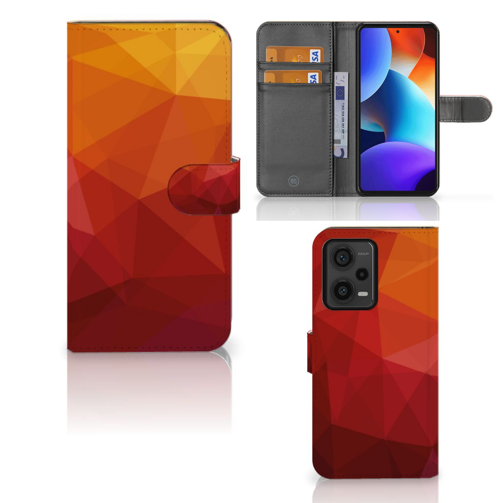 Xiaomi Redmi Note 12 Pro Plus Book Case Polygon Red front side back view