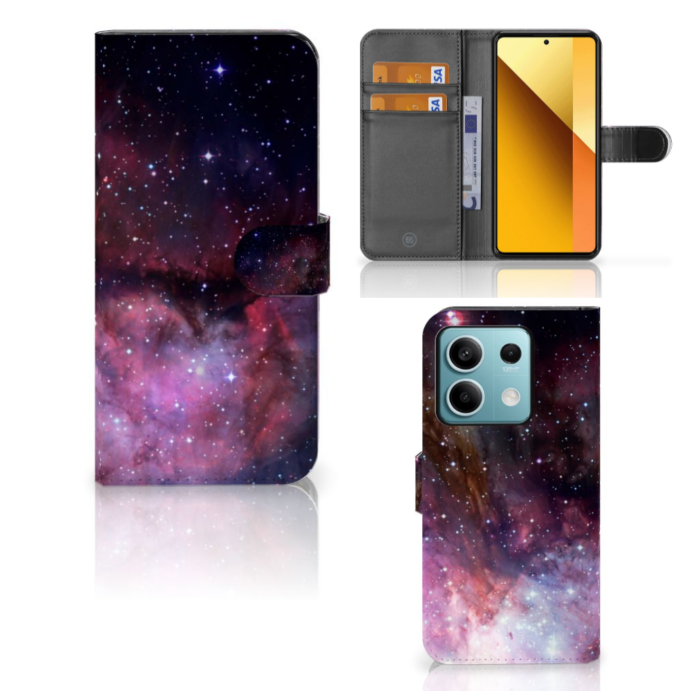 Book Case voor Xiaomi Redmi Note 13 5G Galaxy heelal design voorkant achterkant inwendig