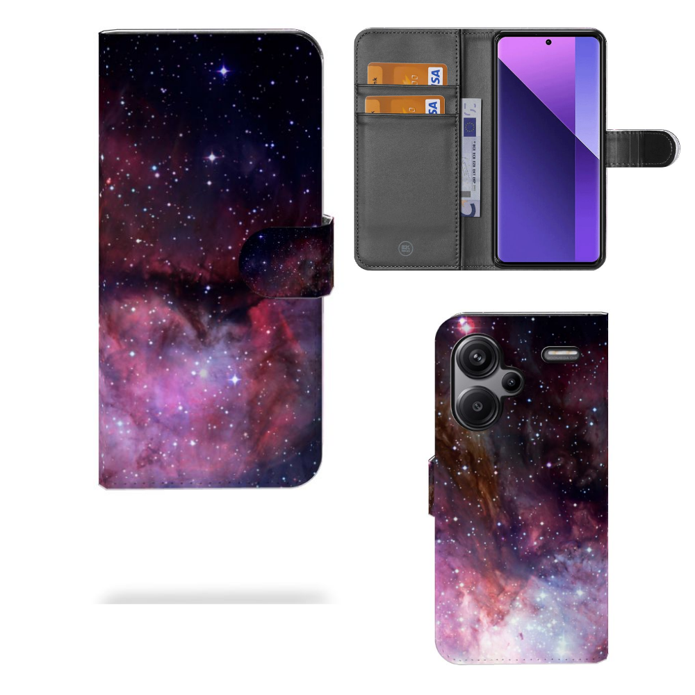 Xiaomi Redmi Note 13 Pro Plus Book Case Galaxy design vooraanzicht achteraanzicht
