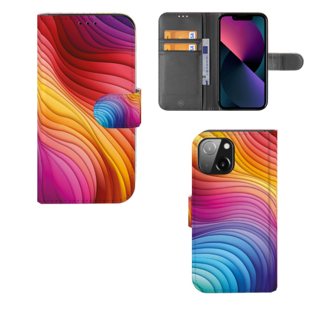 Book Case voor iPhone 13 Mini Regenboog met golvende kleuren in roestige paarstinten đ.