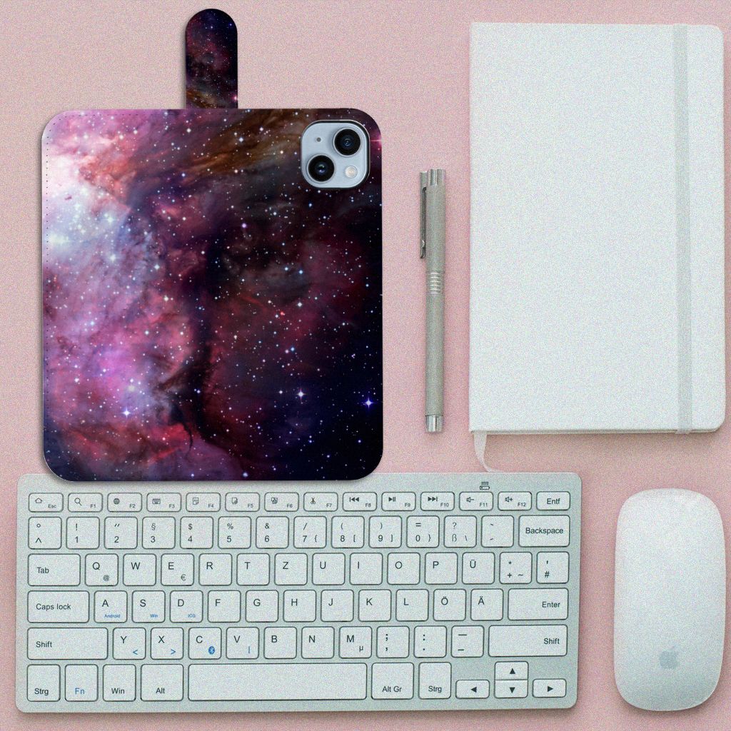 Apple iPhone 15 Plus Book Case voor iPhone 15 Plus Galaxy design heelal aanzicht