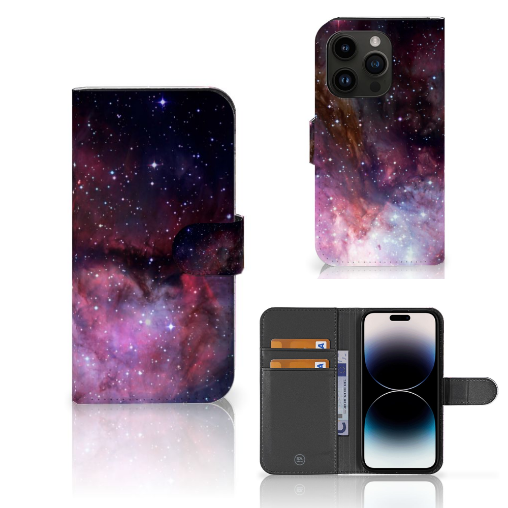 Book Case voor iPhone 15 Pro Galaxy heelal design voorkant achterkant binnenkant