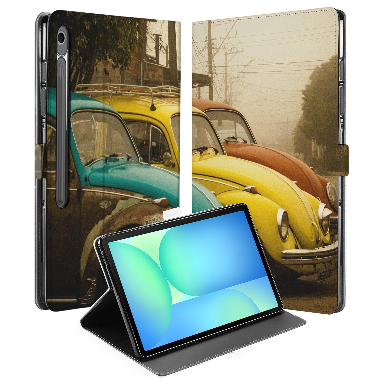 Samsung Galaxy Tab S10 FE Plus Book Cover Hoesje met Standaard retro Volkswagen ontwerp aanzicht