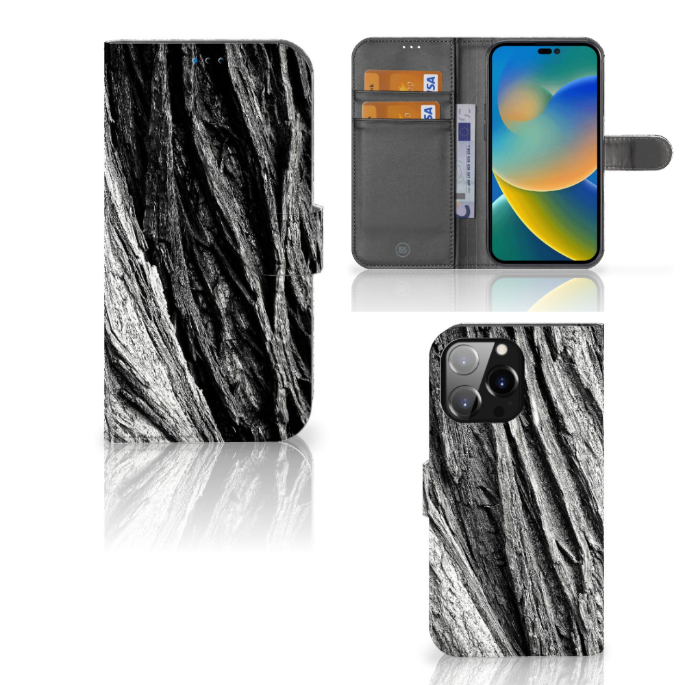 Book Style Case iPhone 14 Pro Max Boomschors Grijs designnaam vooraanzicht zijkant binnenkant