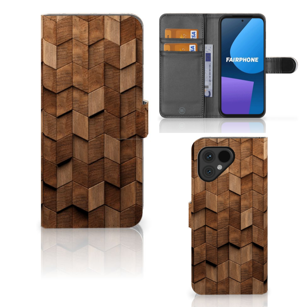 Fairphone 5 Book Style Case voor Fairphone 5 Wooden Cubes aanzicht