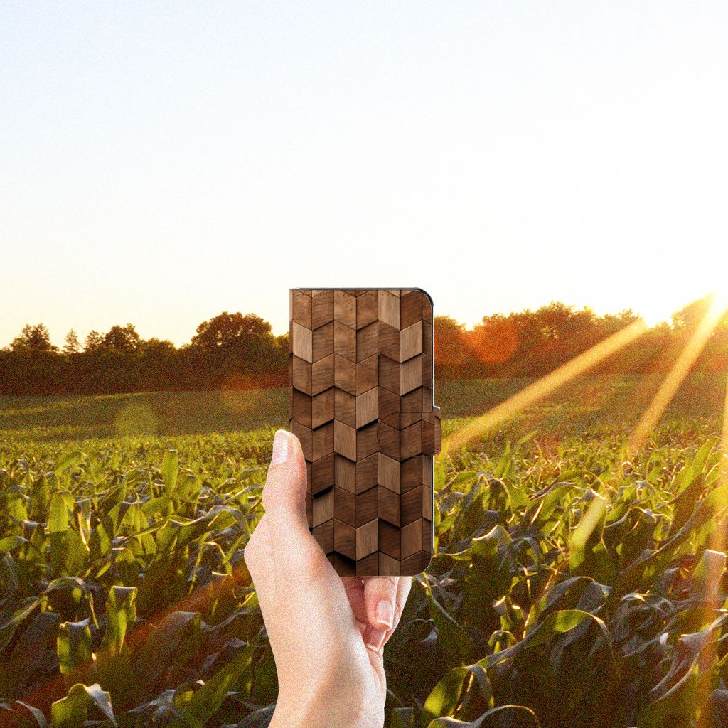 OPPO Reno8 T 5G Book Style Case voor OPPO Reno8 T 5G Wooden Cubes aanzicht