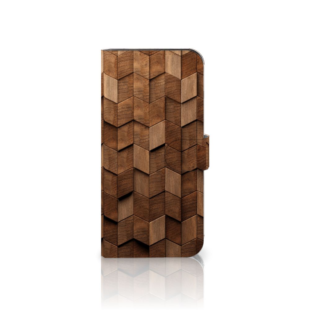 OnePlus Nord 4 Book Style Case voor OnePlus Nord 4 Wooden Cubes houtprint ontwerp aanzicht