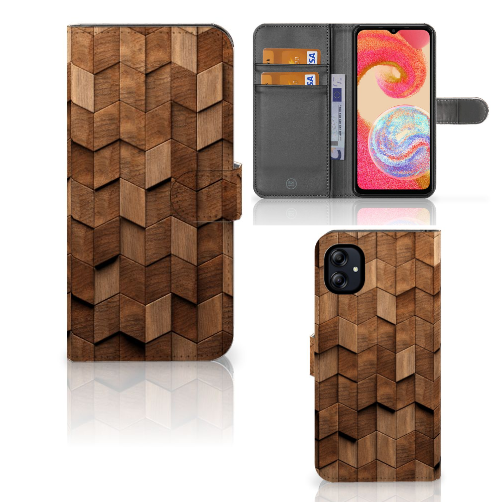 Samsung Galaxy A04e Book Style Case voor Samsung Galaxy A04e Wooden Cubes aanzicht