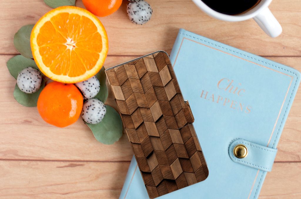 Samsung Galaxy A53 Book Style Case voor Samsung Galaxy A53 Wooden Cubes bovenaanzicht