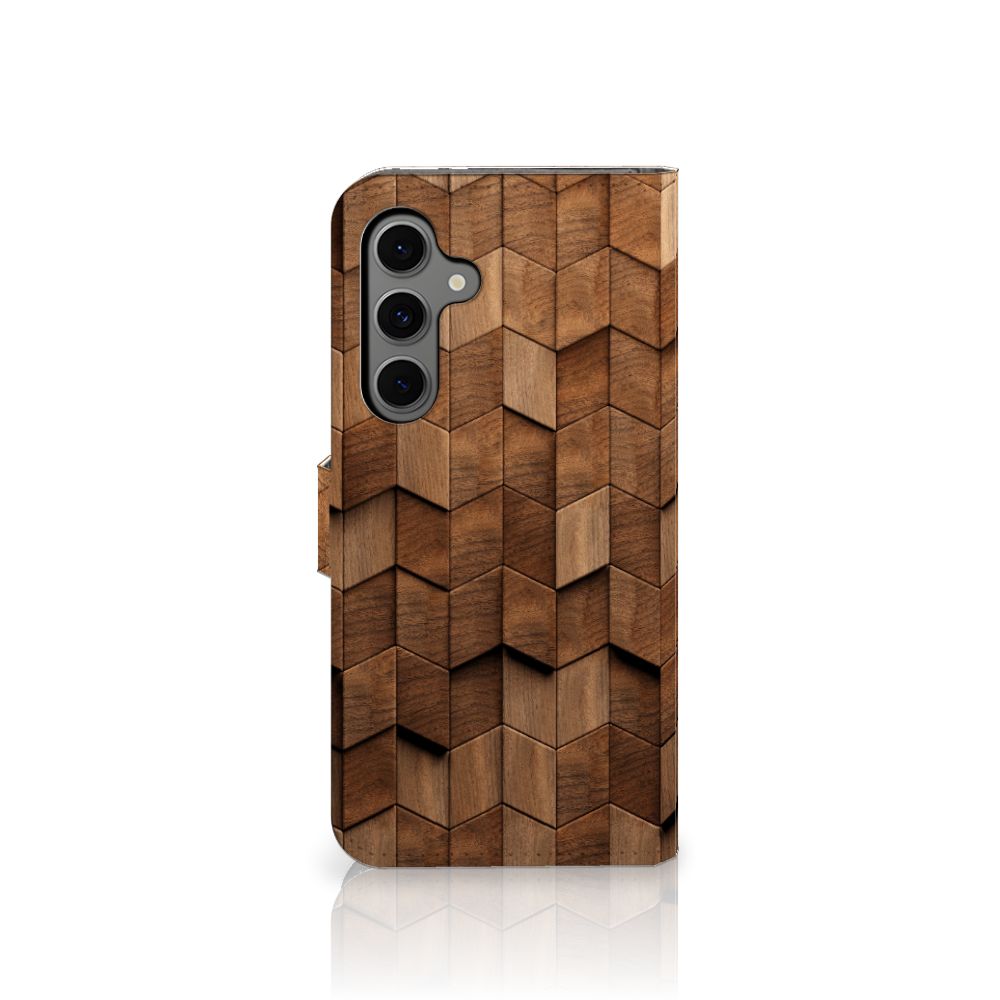 Samsung Galaxy S24 FE Book Style Case Wooden Cubes voorkant