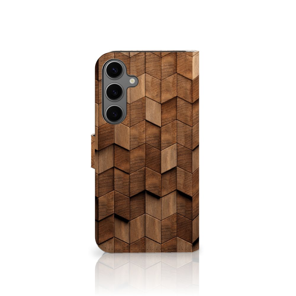 Samsung Galaxy S25 Plus Book Style Case voor Samsung Galaxy S25 Plus Wooden Cubes zijaanzicht