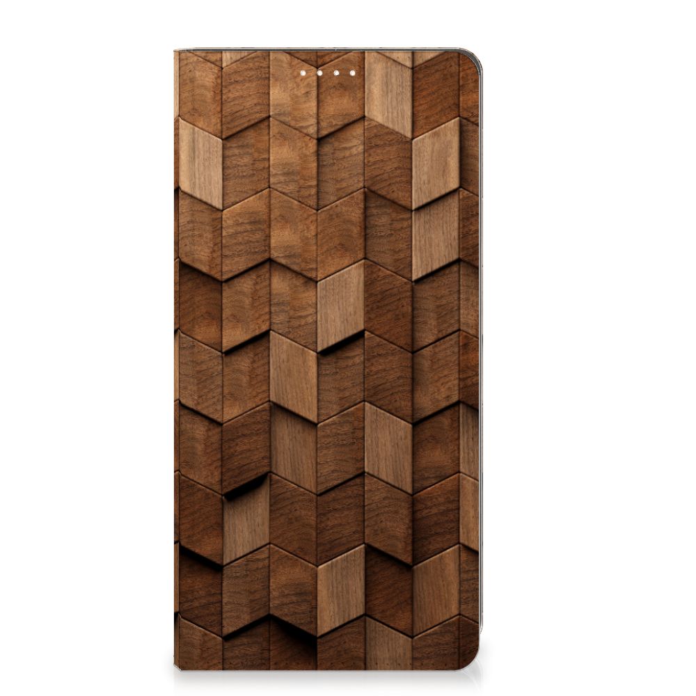 Motorola Moto G73 Book Wallet Case Wooden Cubes voorkant