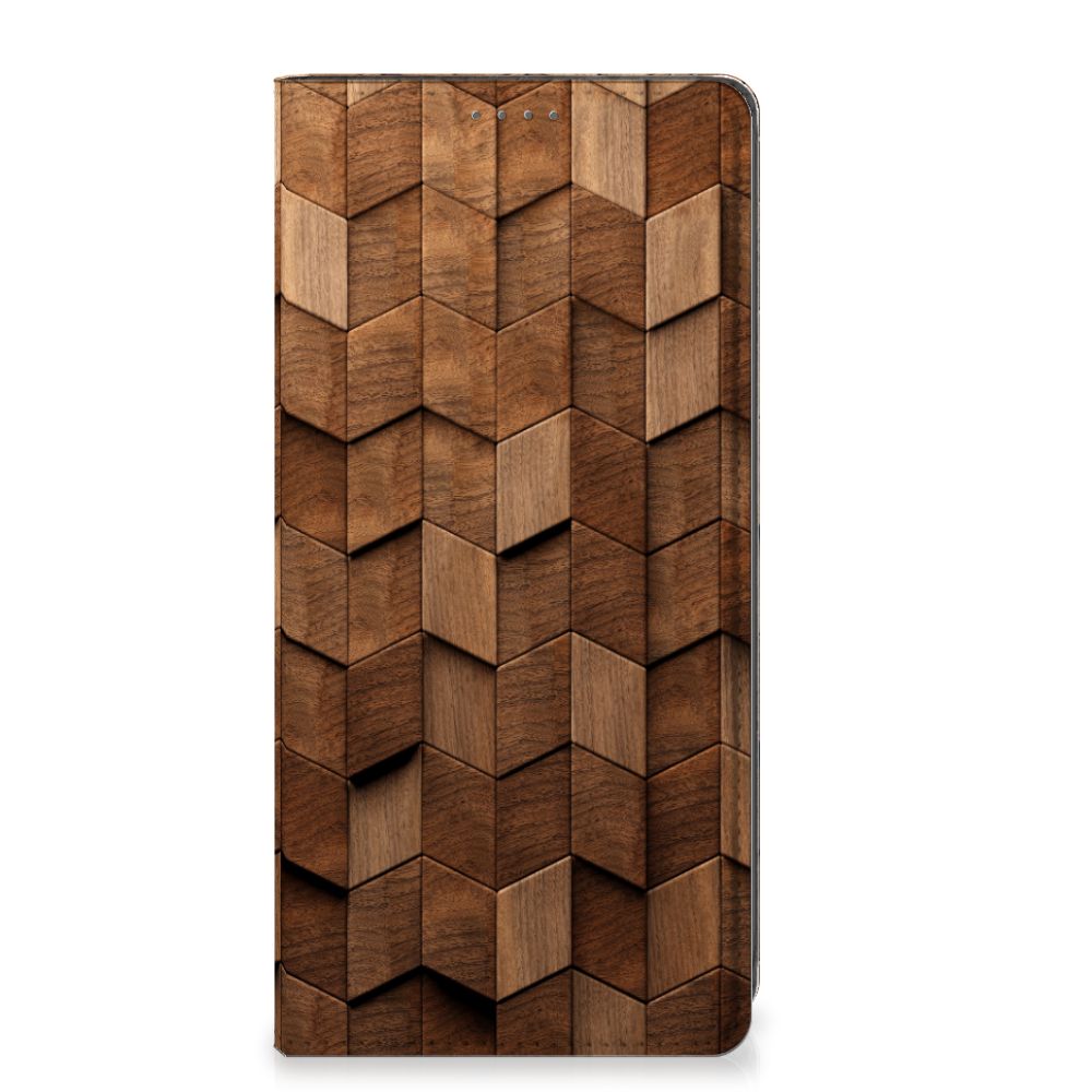 Book Wallet Case voor OnePlus Nord CE 2 Lite 5G Wooden Cubes met uniek houtprint design.