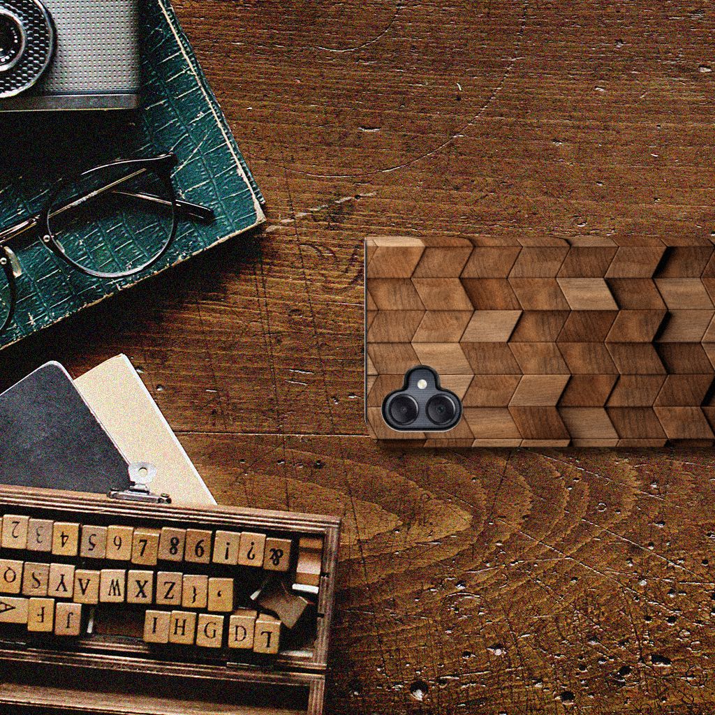 Samsung Galaxy A05 Book Wallet Case voor Samsung Galaxy A05 Wooden Cubes zijkant