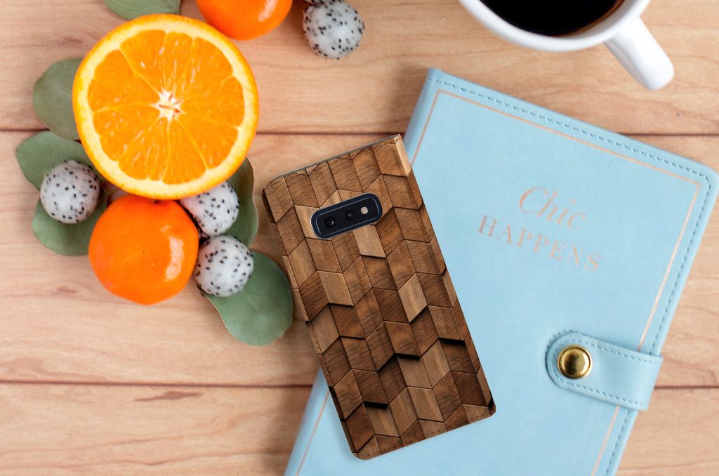 Samsung Galaxy S10e Book Wallet Case voor Samsung Galaxy S10e Wooden Cubes bovenaanzicht