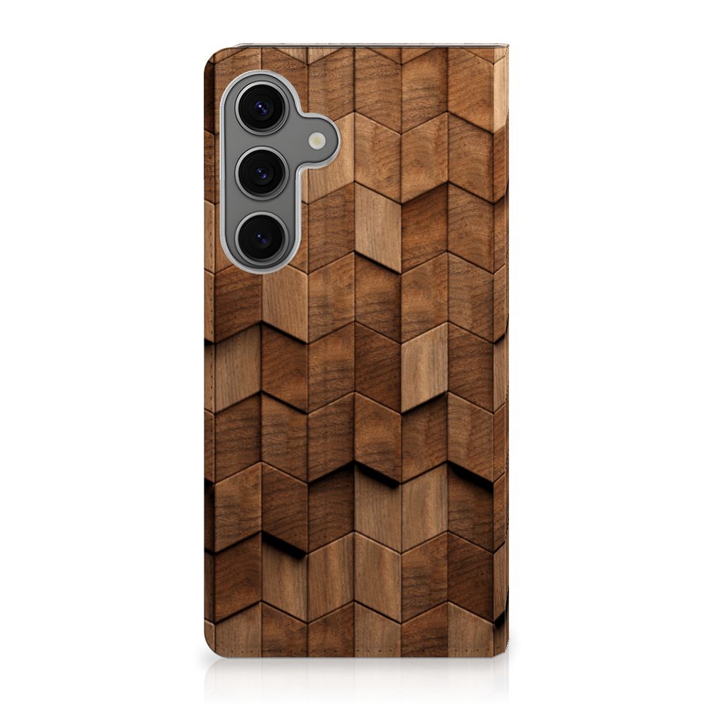 Samsung Galaxy S25 Plus Book Wallet Case Wooden Cubes voorkant