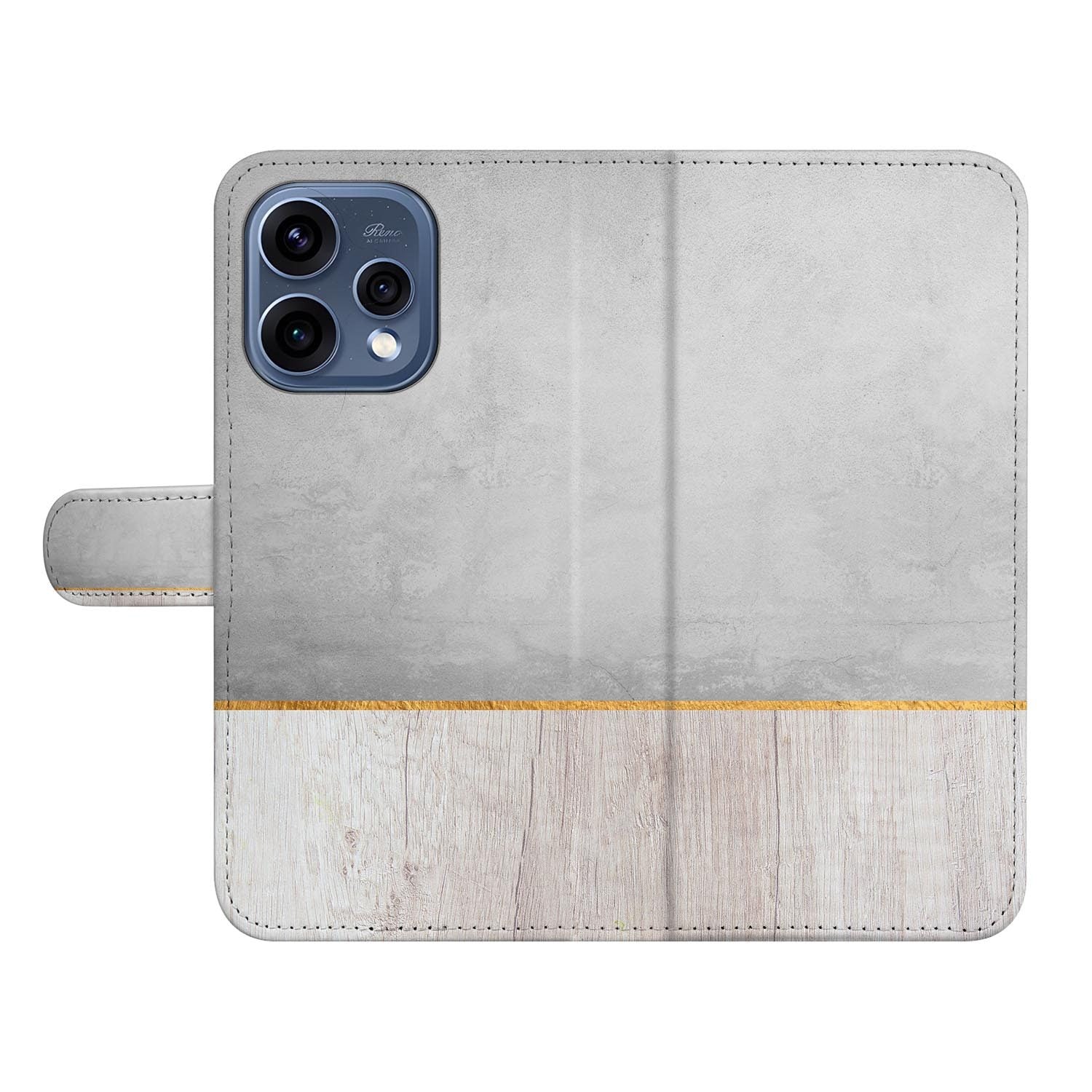 OPPO Reno15 bookcase hoesje Wood Concrete â opengeslagen met de pasjesvakken