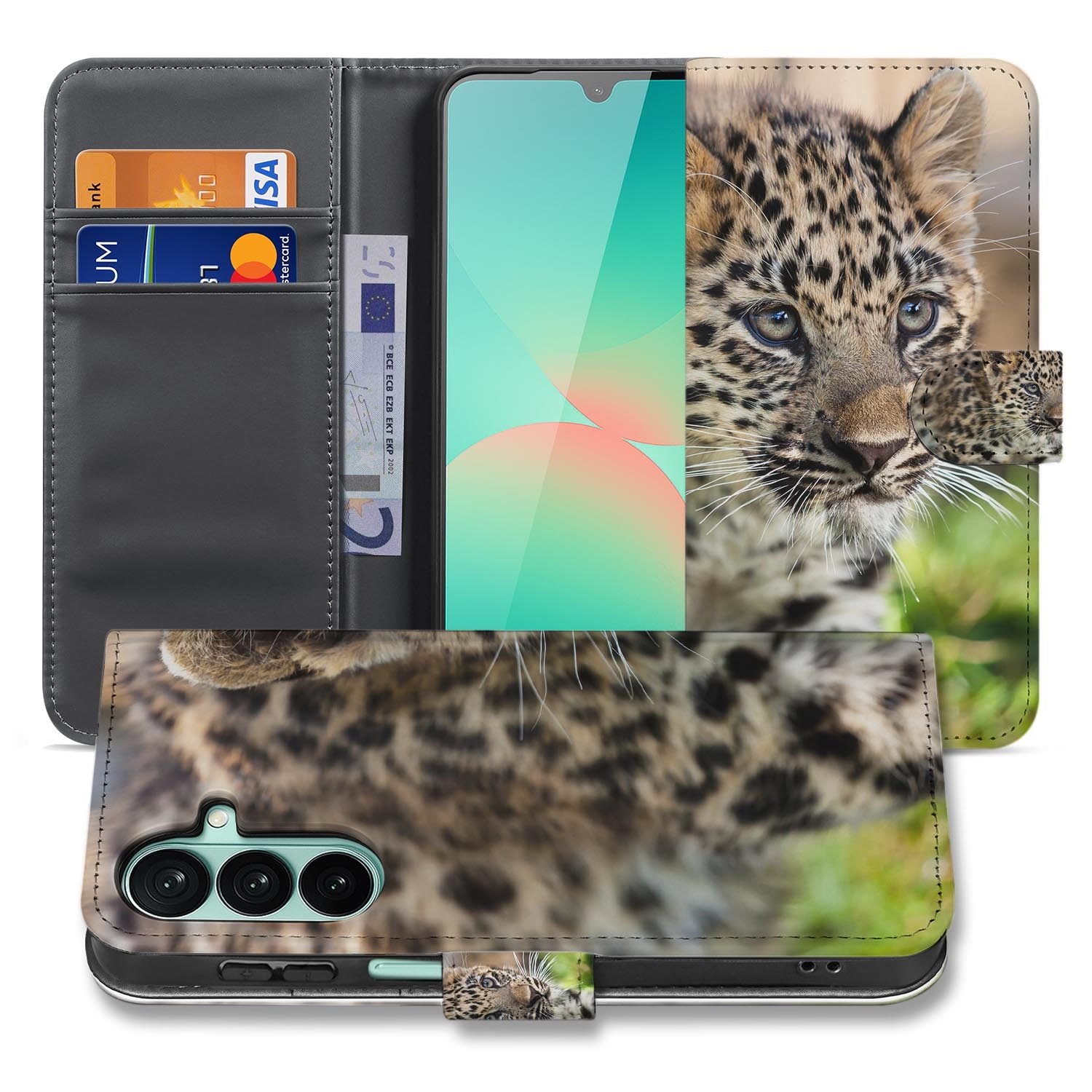 Samsung Galaxy A27 bookcase Baby Luipaard, voorkant met gesloten klep