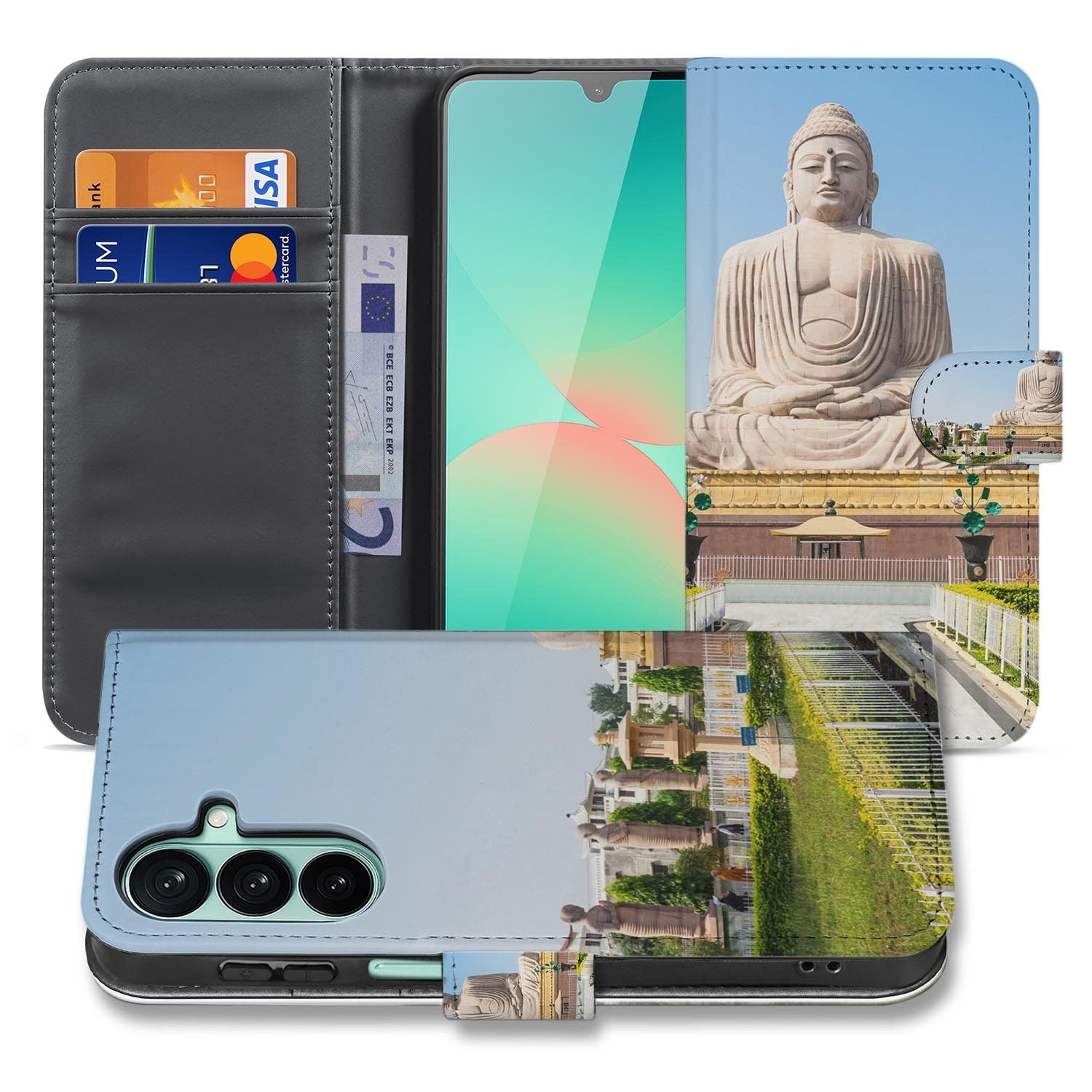 Samsung Galaxy A27 bookcase Boeddha, voorkant met gesloten klep