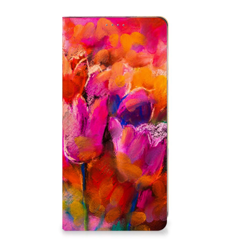 Bookcase Motorola Moto G54 Tulips voorkant kleurrijk design