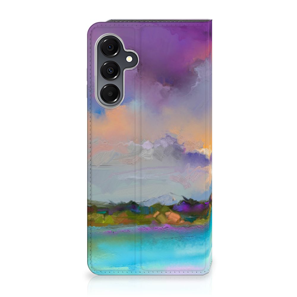 Bookcase Samsung Galaxy A16 5G/4G Boat abstract schilderij bootje blauw paars aanzicht