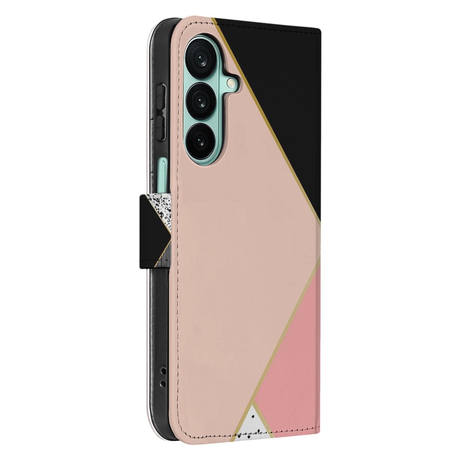 Samsung Galaxy A27 bookcase Black Pink Shapes, detail van het stiksel