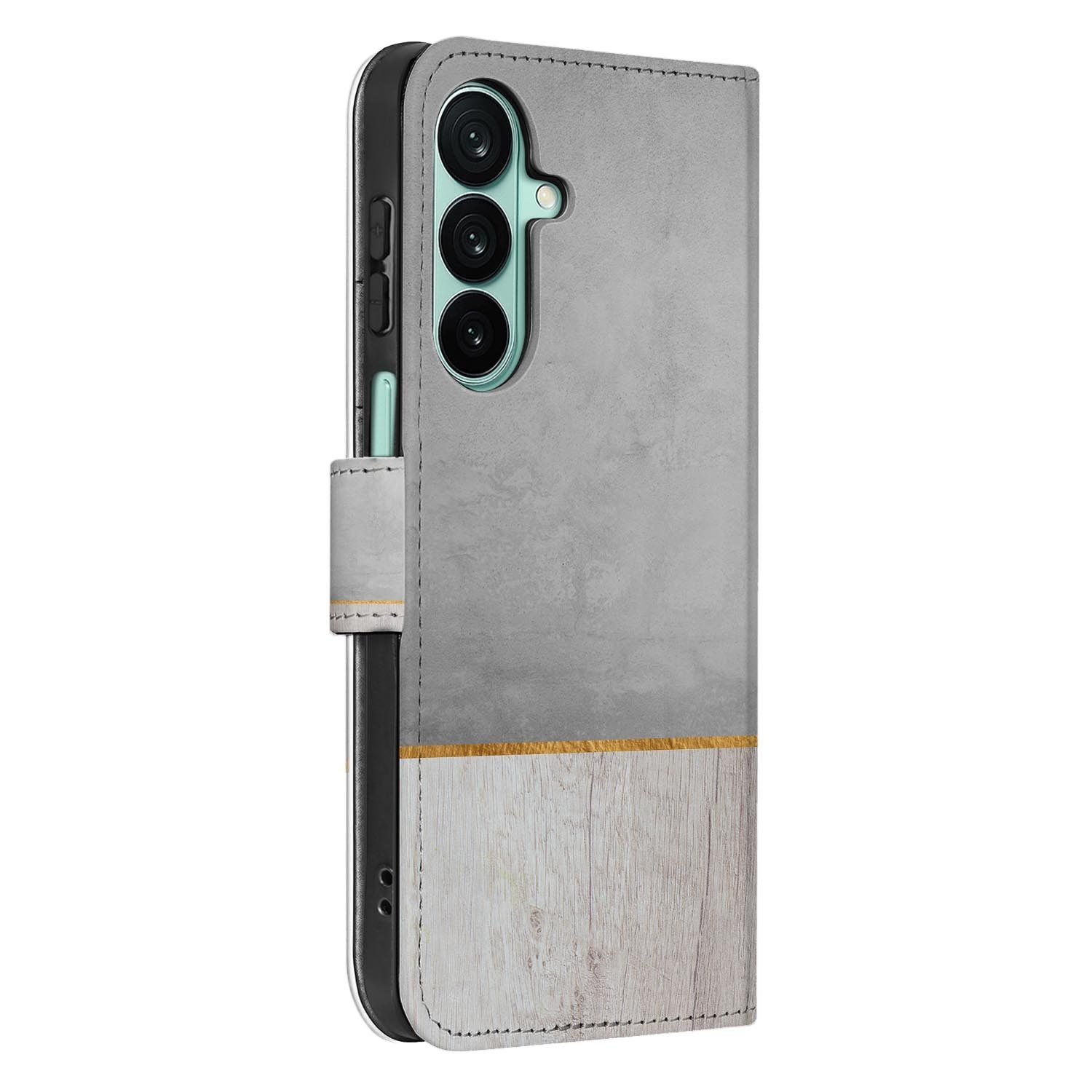 Samsung Galaxy A27 bookcase Wood Concrete, detail van het stiksel