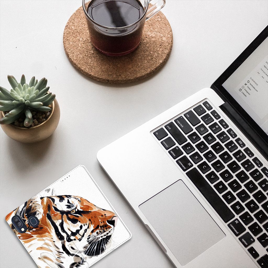 Bookcase Samsung Galaxy A40 Watercolor Tiger