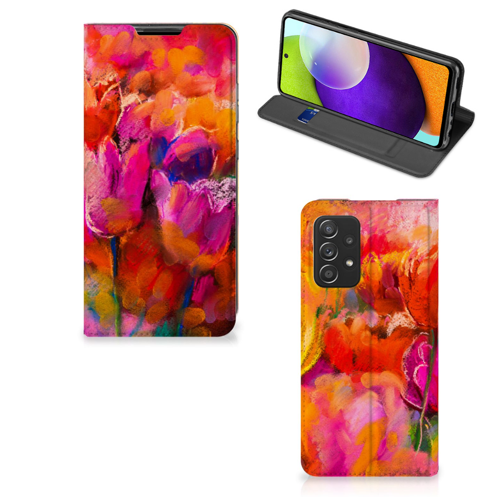 Bookcase Samsung Galaxy A52 Tulips voorkant achterkant standaard