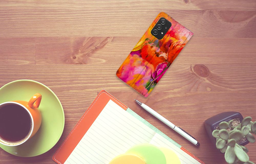 Bookcase Samsung Galaxy A52 Tulips bloemen bovenaanzicht