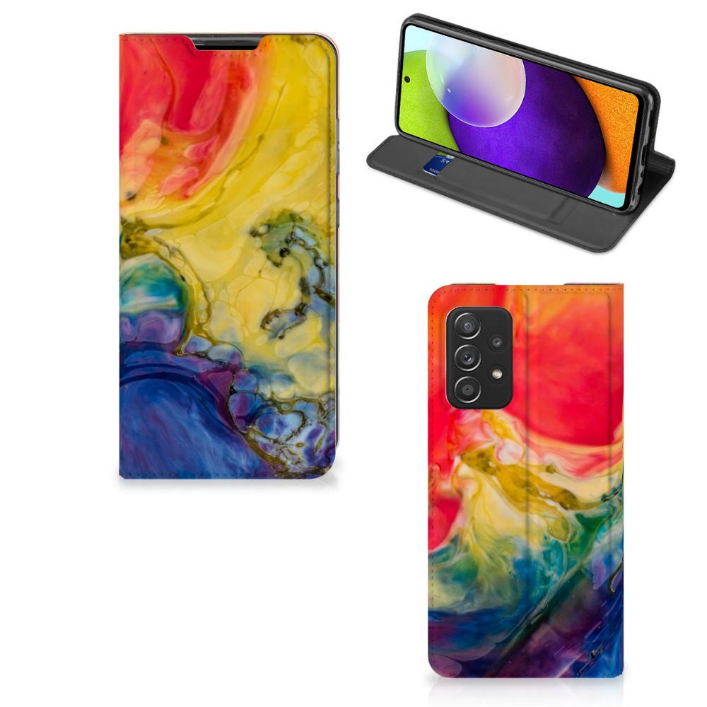 Bookcase Samsung Galaxy A52 Watercolor Dark voorkant zijkant standaard