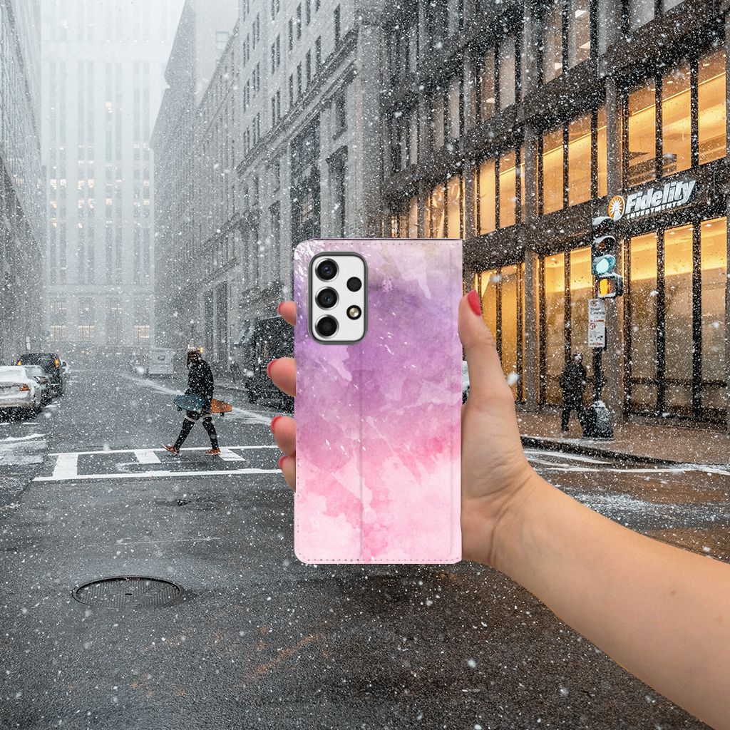 Samsung Galaxy A53 Bookcase Pink Purple Paint hand straat sneeuw