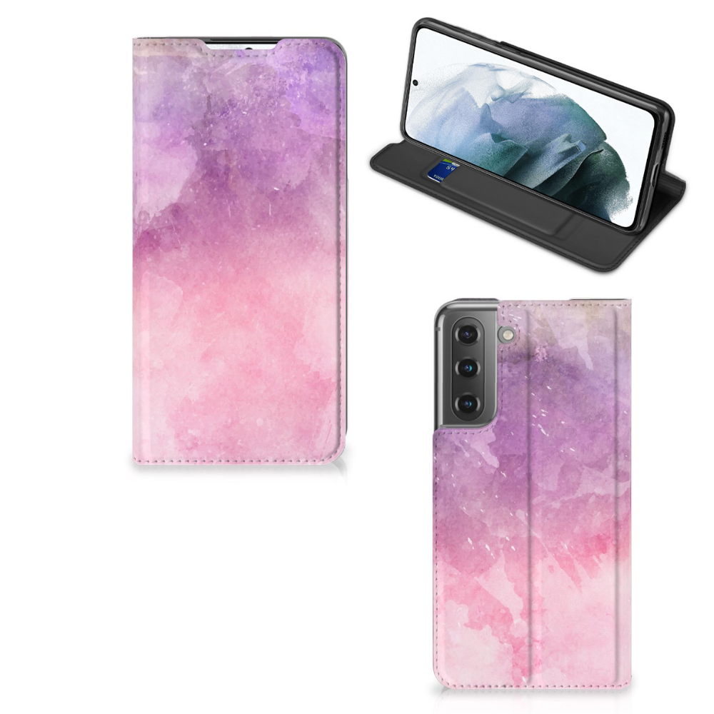 Bookcase Samsung Galaxy S21 FE Pink Purple Paint design roze paars aanzicht