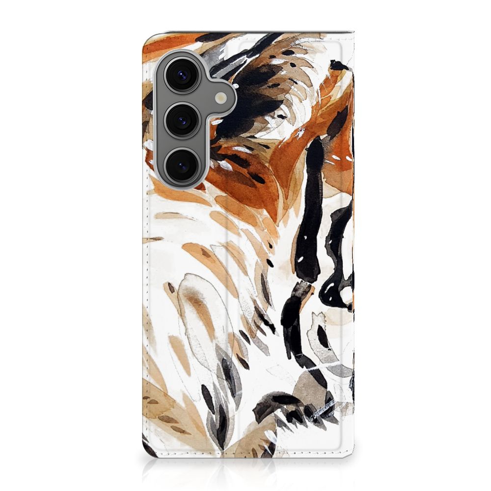 Bookcase Samsung Galaxy S25 Plus Watercolor Tiger tijger design voorkant