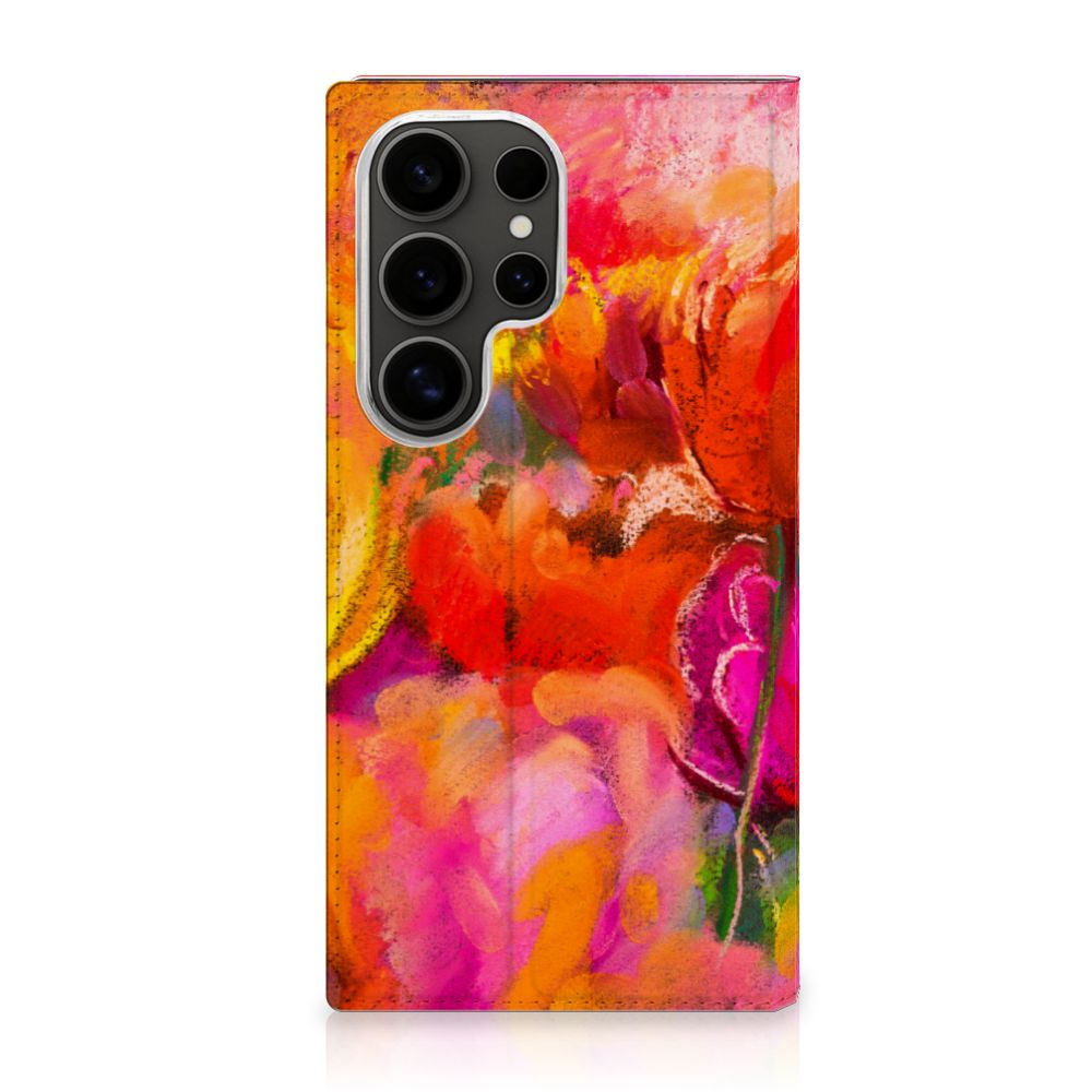 Bookcase Samsung Galaxy S25 Ultra Tulips telefoonhoesje tulpen bloemen kleurrijk