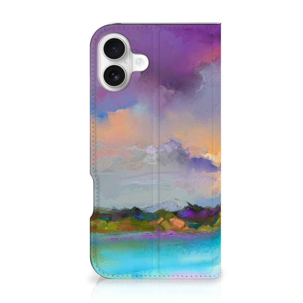 Bookcase iPhone 16 Plus Boat hoesje abstract schilderij bootje meer