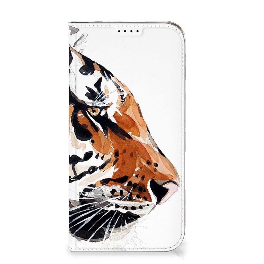 Bookcase iPhone 16 Plus Watercolor Tiger tijger design voorkant