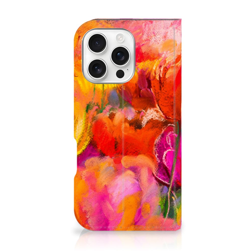 Bookcase iPhone 16 Pro Tulips kleurrijk design voorkant